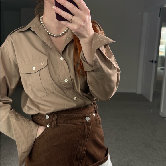 Vintage Dior Tan Button Down Shirt - unisex -size L - Picture 1 of 11